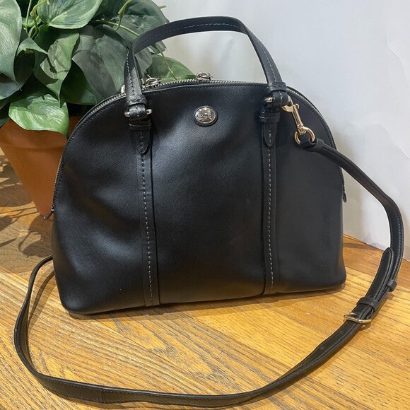 Coach Peyton Leather Black Cora Domed Satchel Model F25671. - Picture 1 of 16